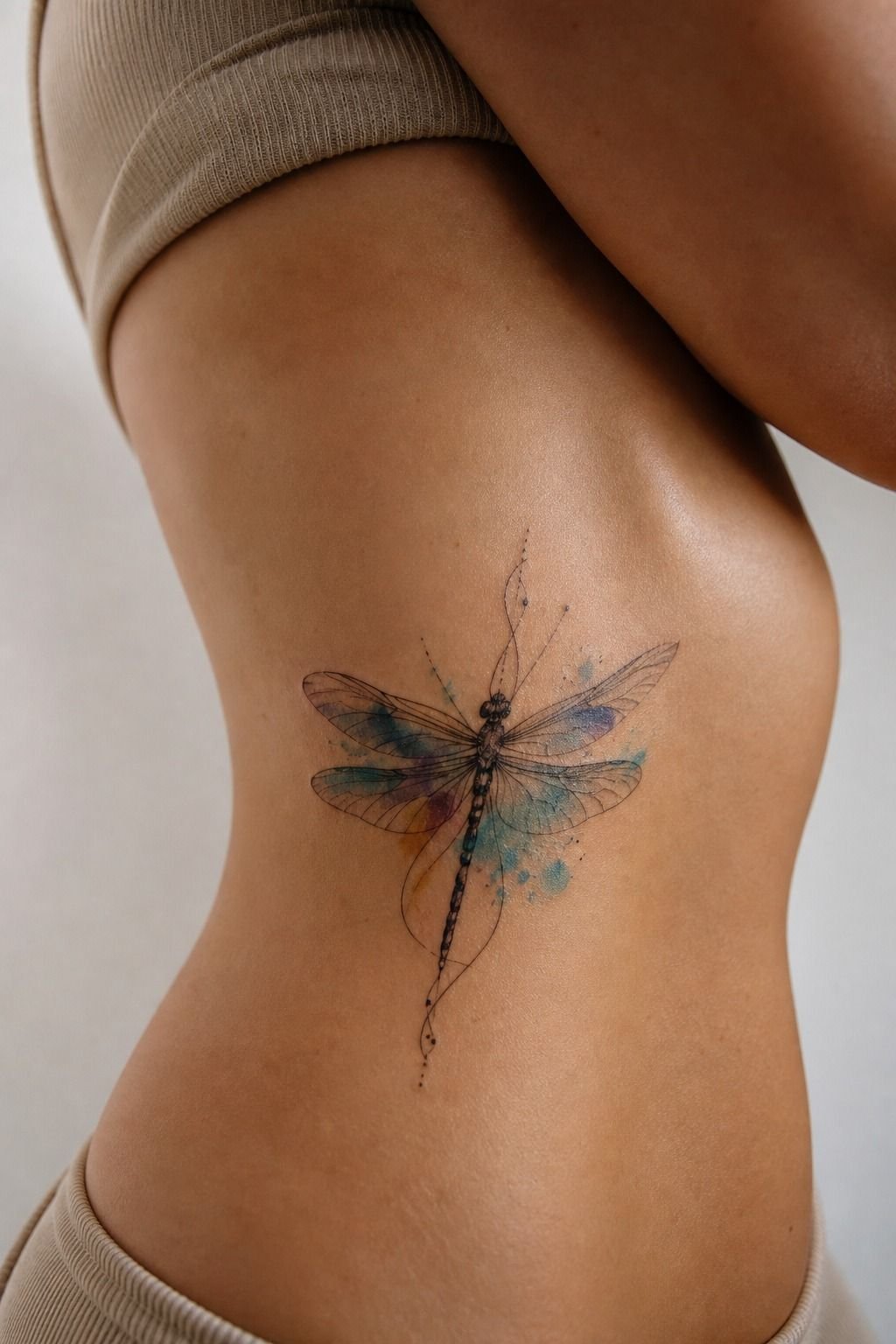 Watercolor Dragonfly Anchored With Linework