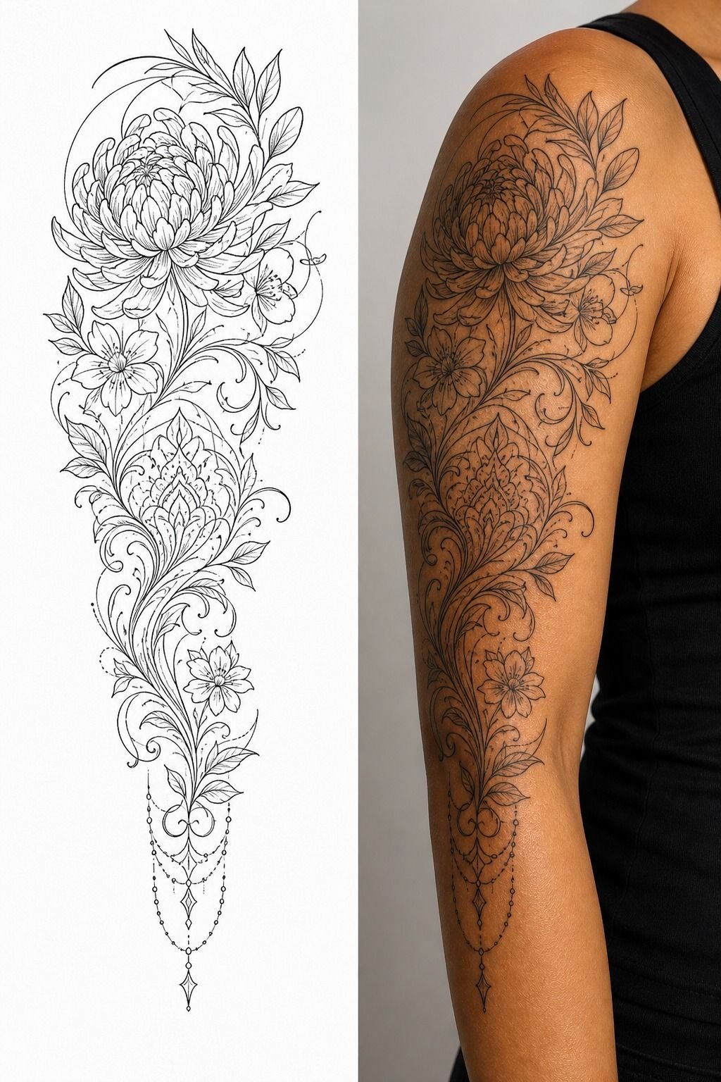 Quarter Sleeve Transition Into Upper Arm Half Sleeve