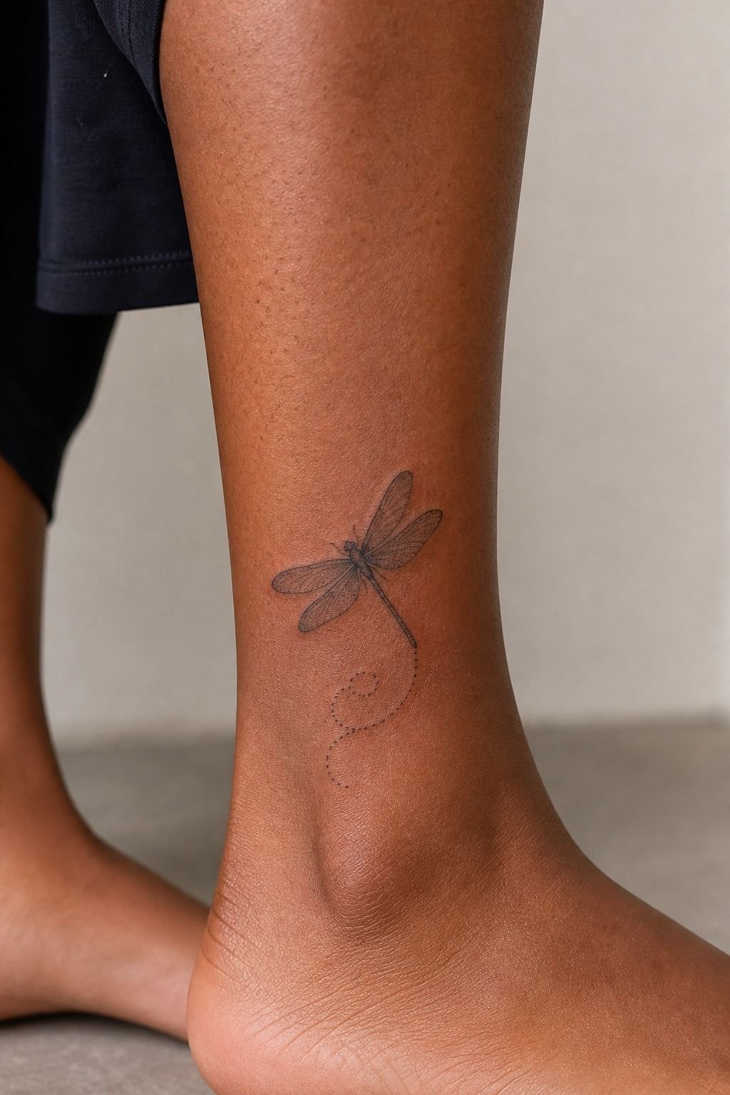 Dragonfly Ankle Tattoo With Dotted Movement