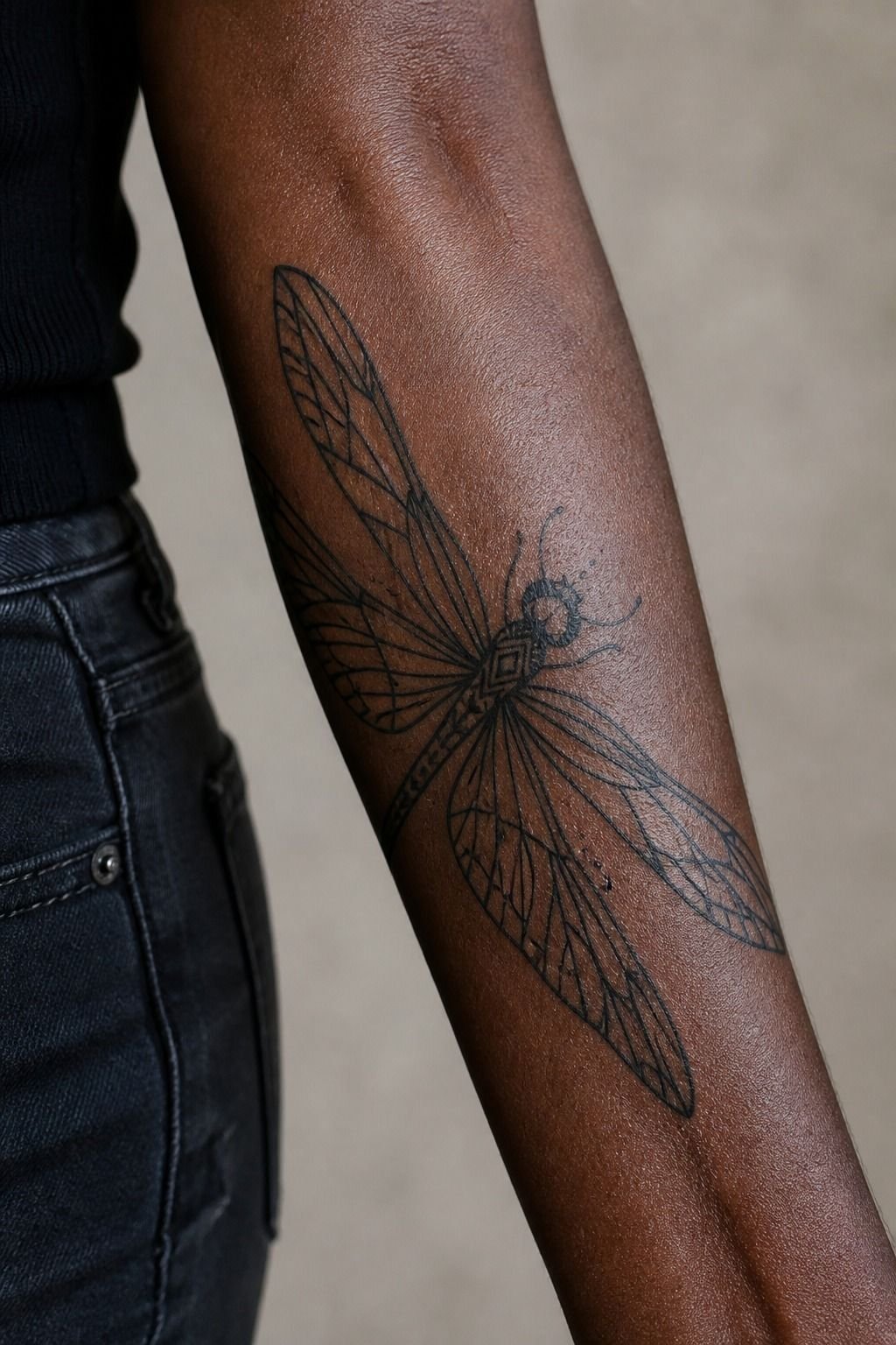 Blackwork Dragonfly With Bold Wing Patterns