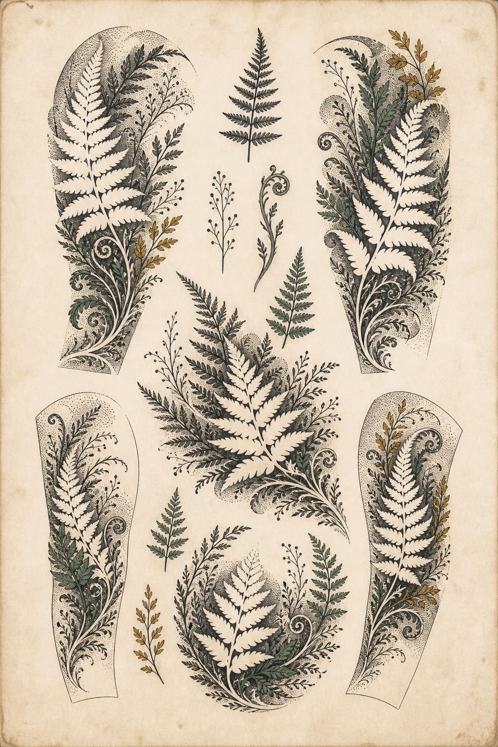 Negative Space Fern Half Sleeve Design