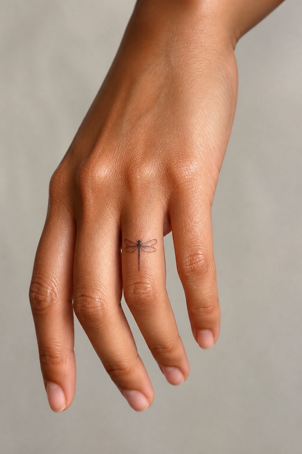 Tiny Dragonfly Finger Tattoo