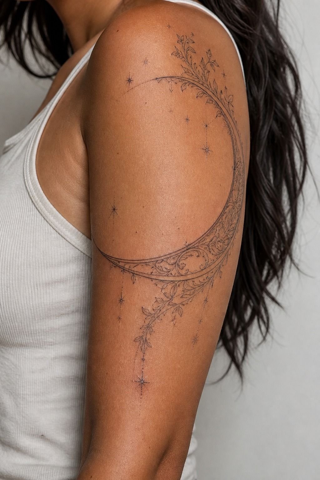 Shoulder-To-Bicep Crescent Moon Half Sleeve