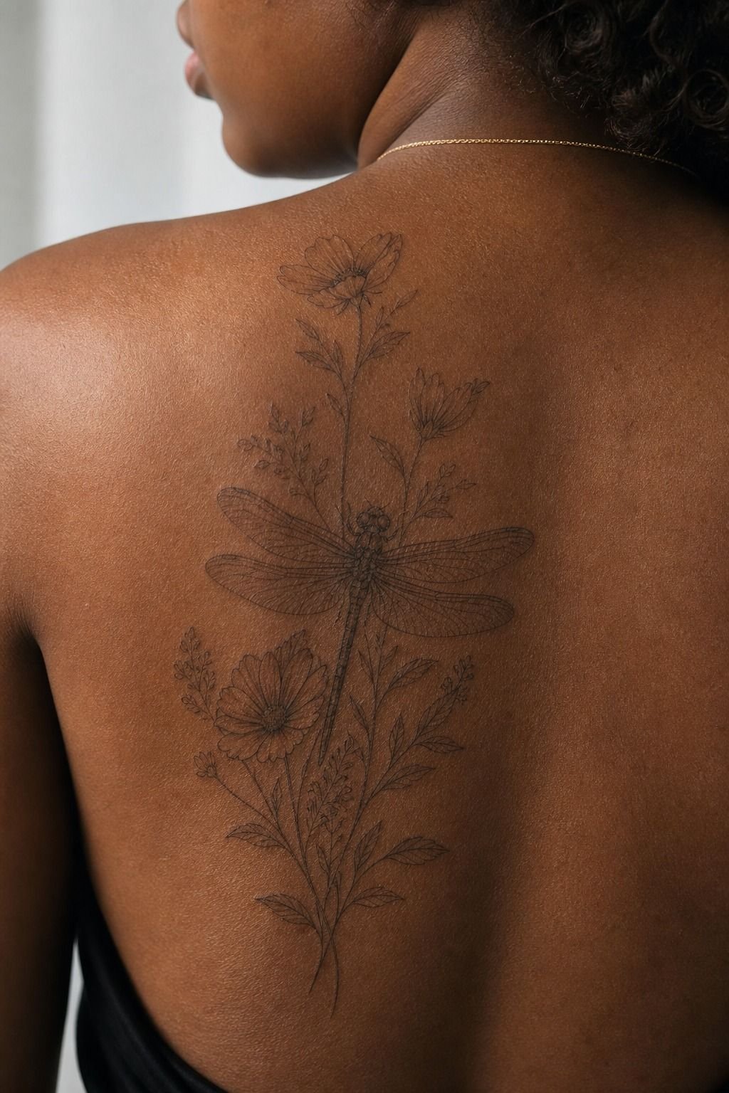 Dragonfly and Birth Flower Tattoo