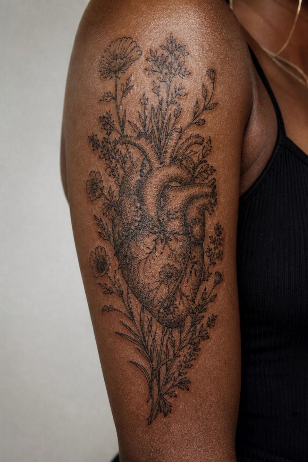 Anatomical Heart With Wildflower Upper Arm Sleeve