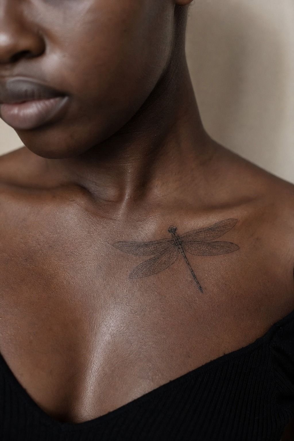 Dragonfly Collarbone Tattoo With Fine Details