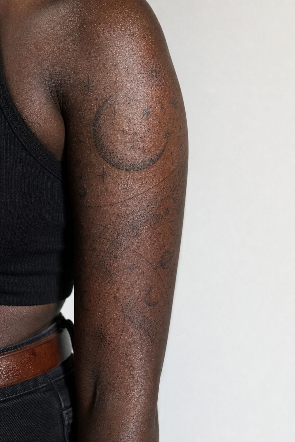 Minimalist Celestial Half Sleeve With Dotwork