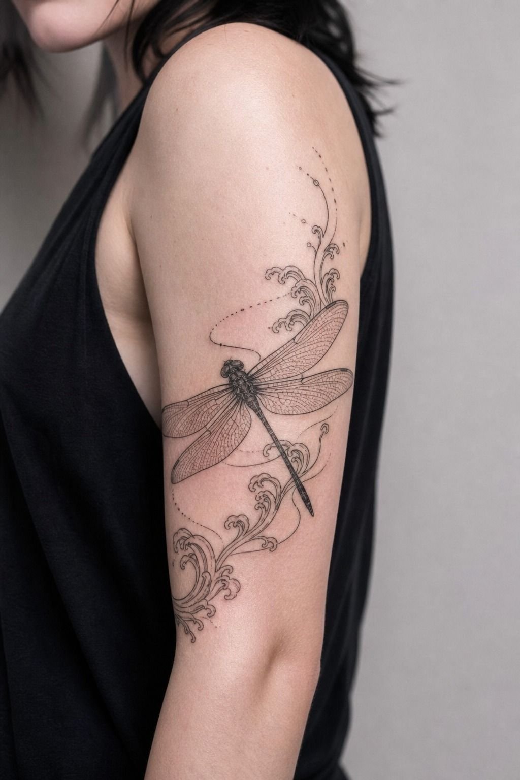 Dragonfly Tattoo With Japanese-Inspired Linework