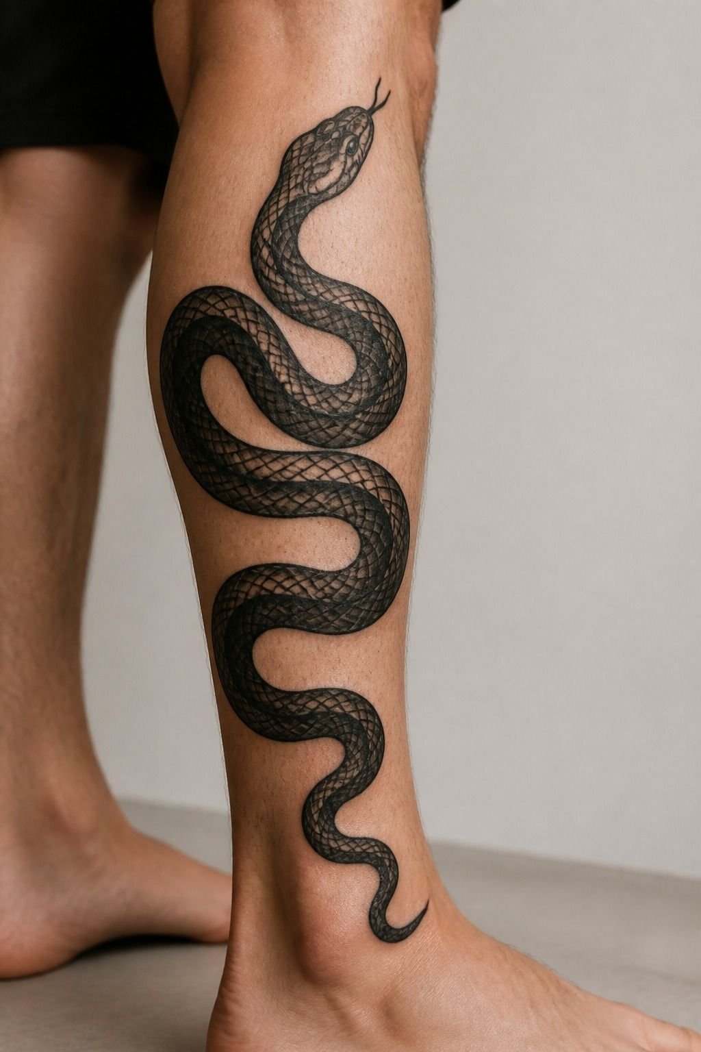 Blackwork Snake Along the Shin