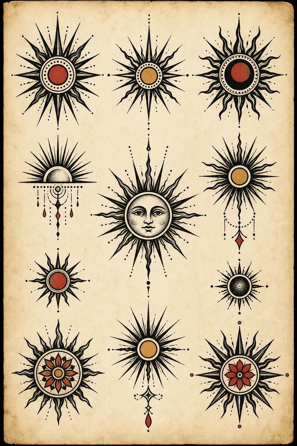 Blackwork Sunburst Front Wrist Tattoo
