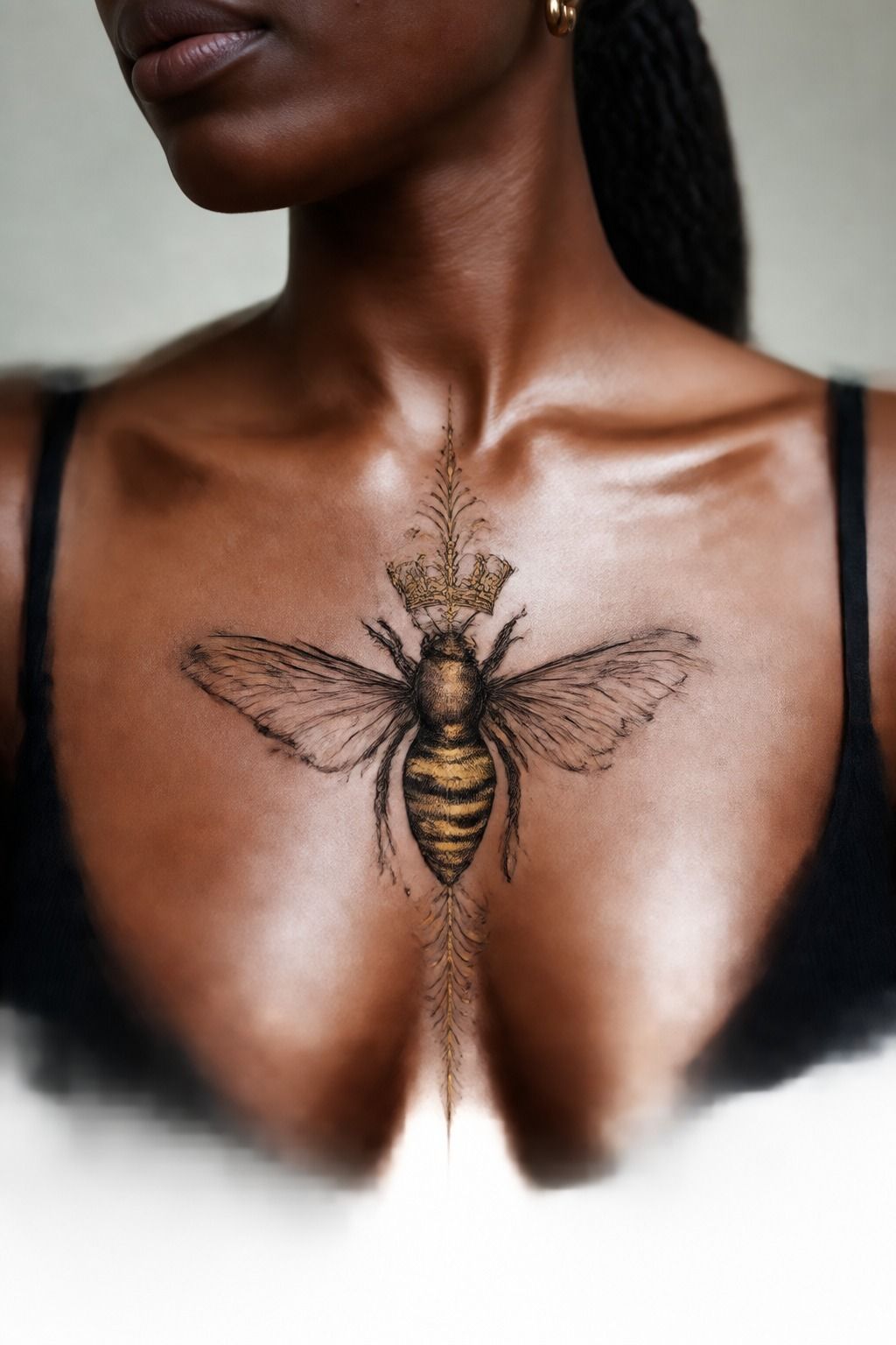 Balance Blackwork and Color in Queen Bee Tattoo