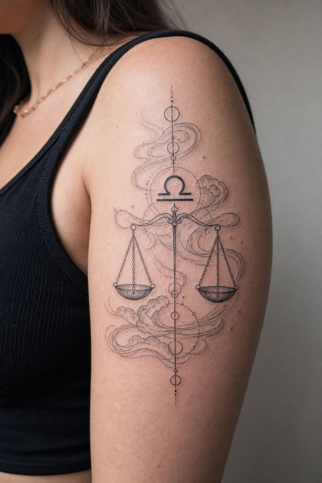 Libra Air Element Tattoo on the Upper Arm