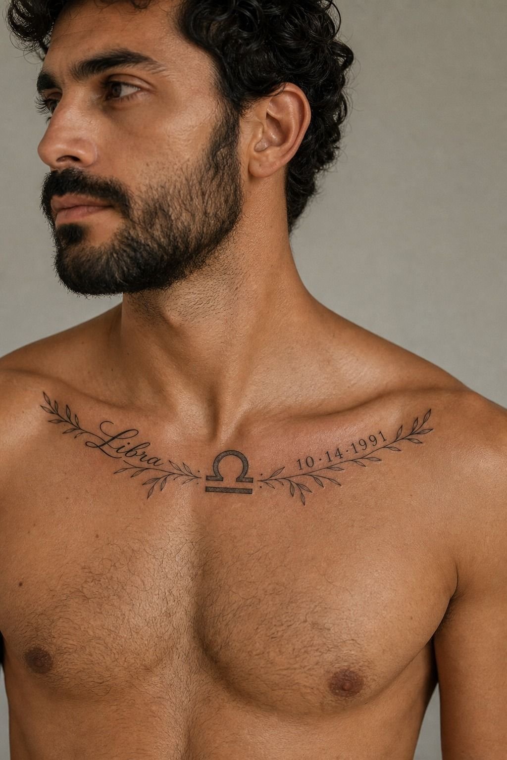 Libra Tattoo for Men with Birthdate Lettering