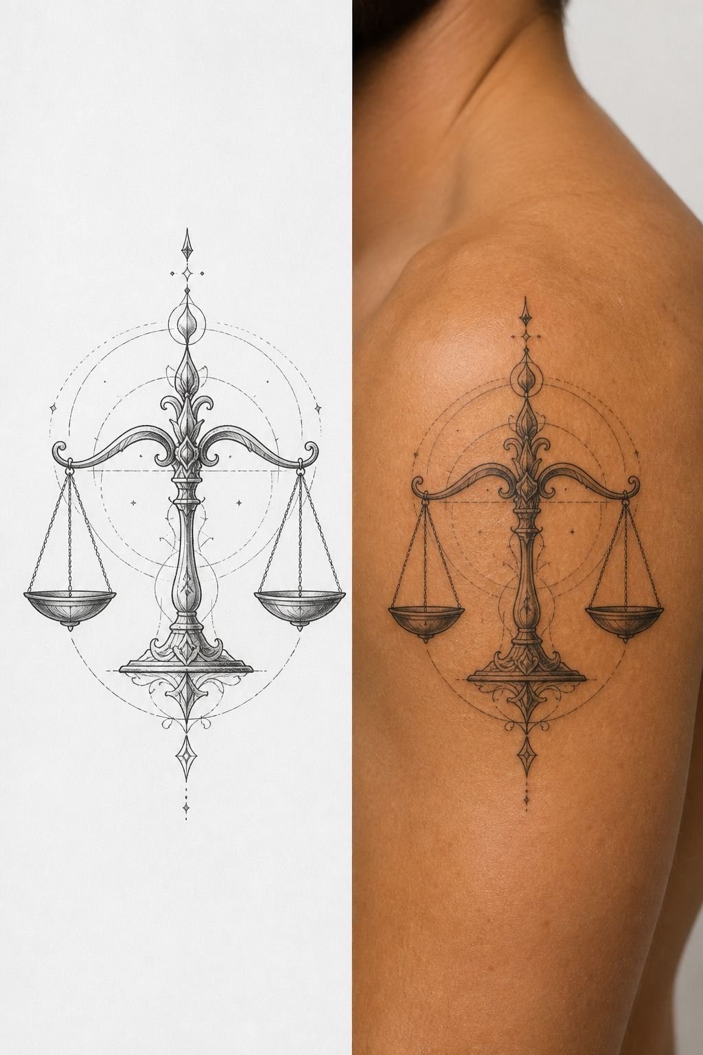 Black and Grey Libra Tattoo on the Shoulder