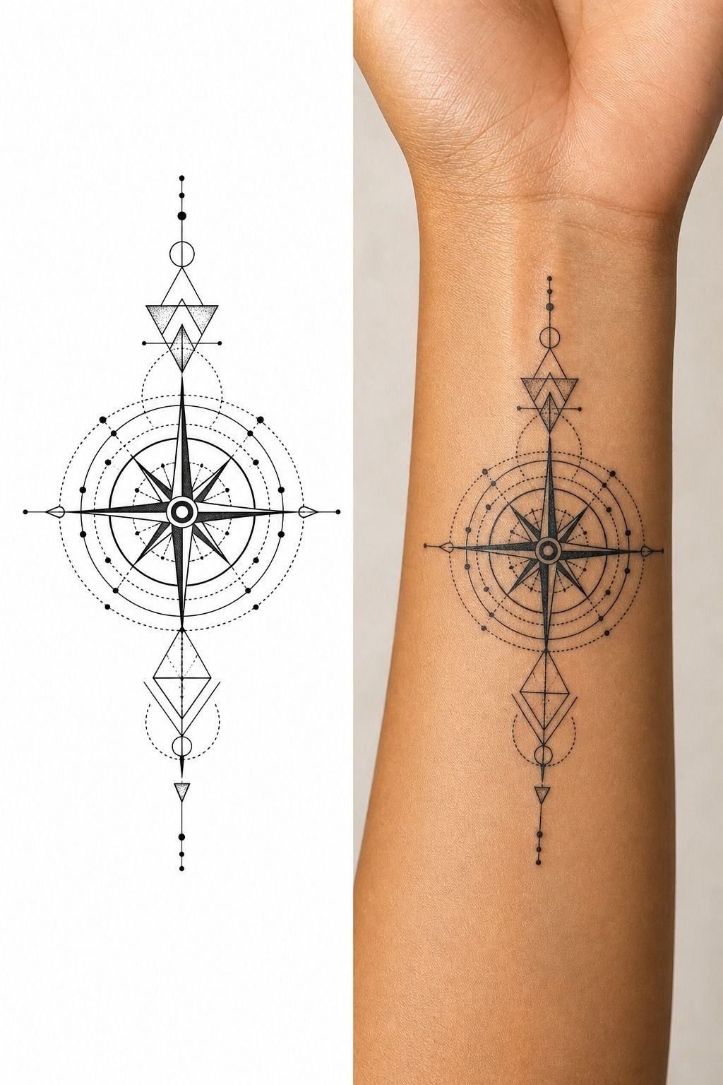 Geometric Compass Front Wrist Tattoo