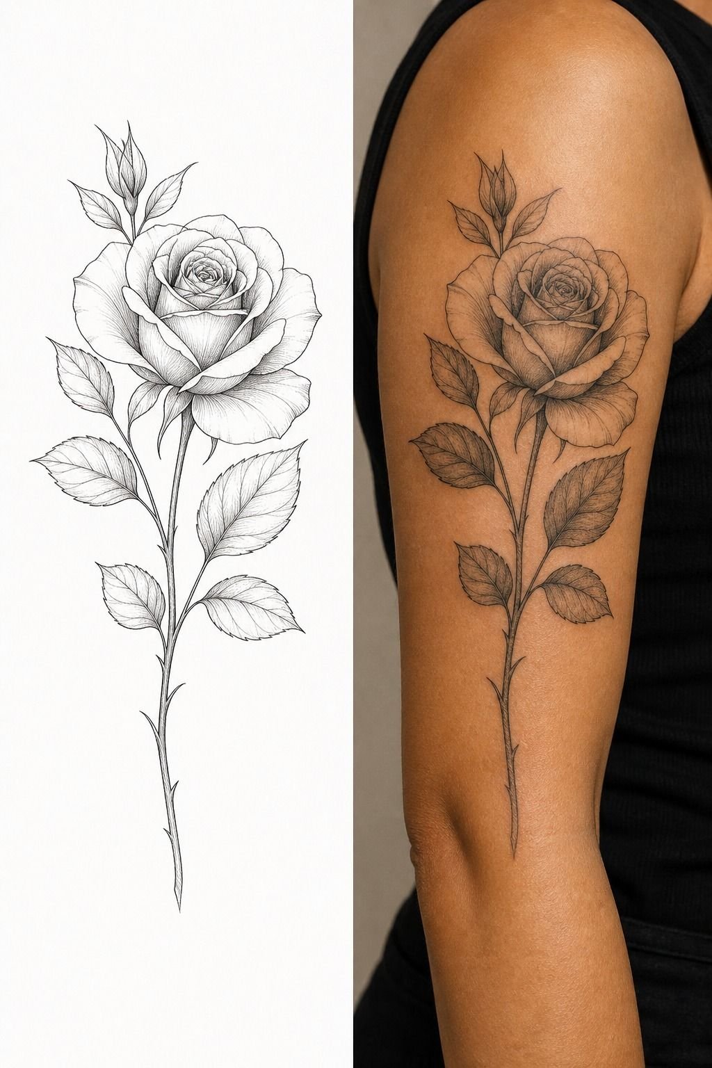 Black and Grey Rose Shin Tattoo