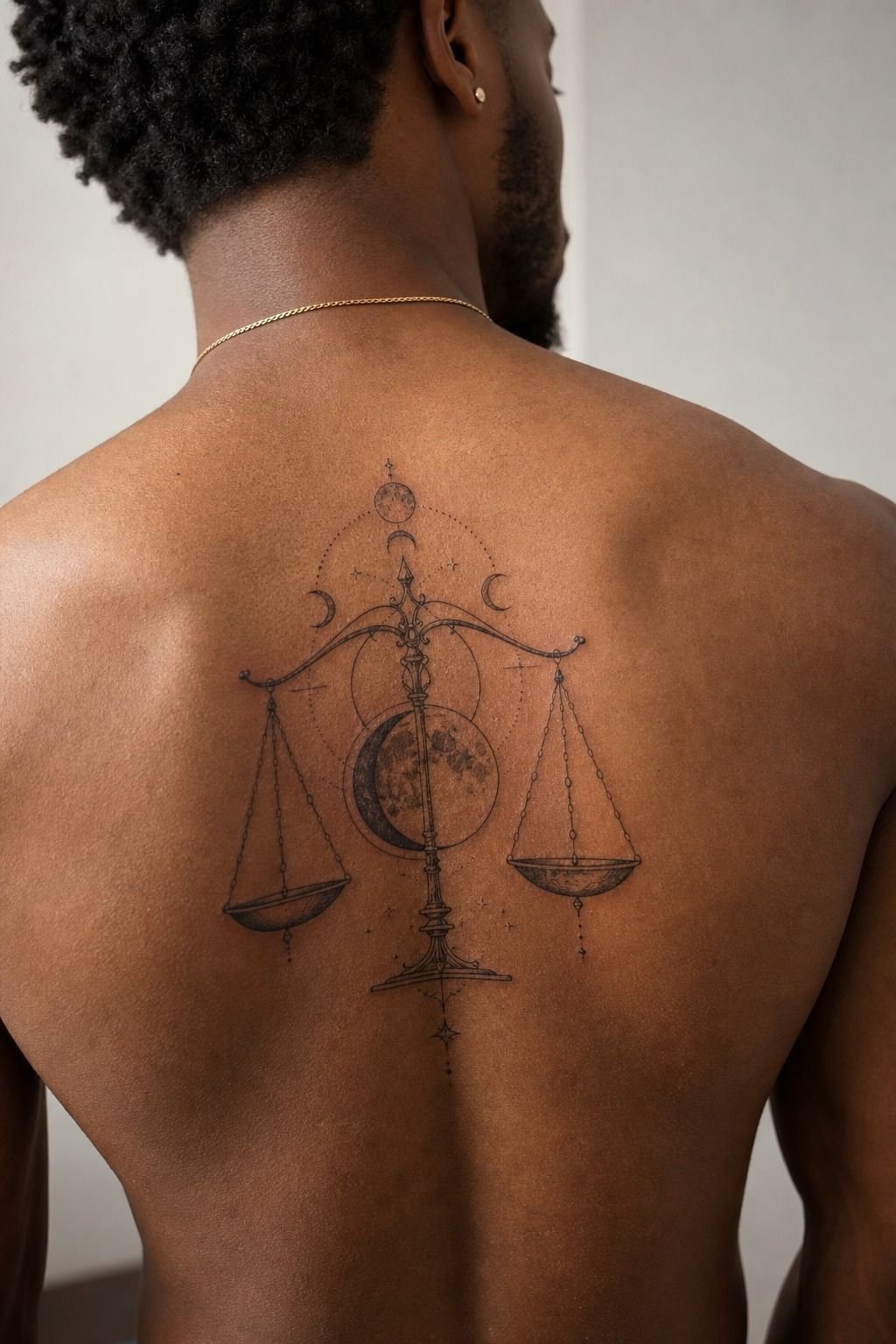 Libra Scales and Moon Tattoo for Men