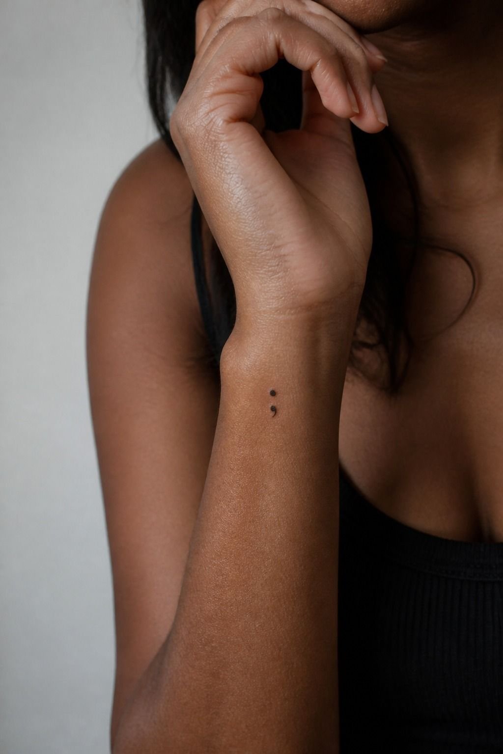 Tiny Semicolon Front Wrist Tattoo