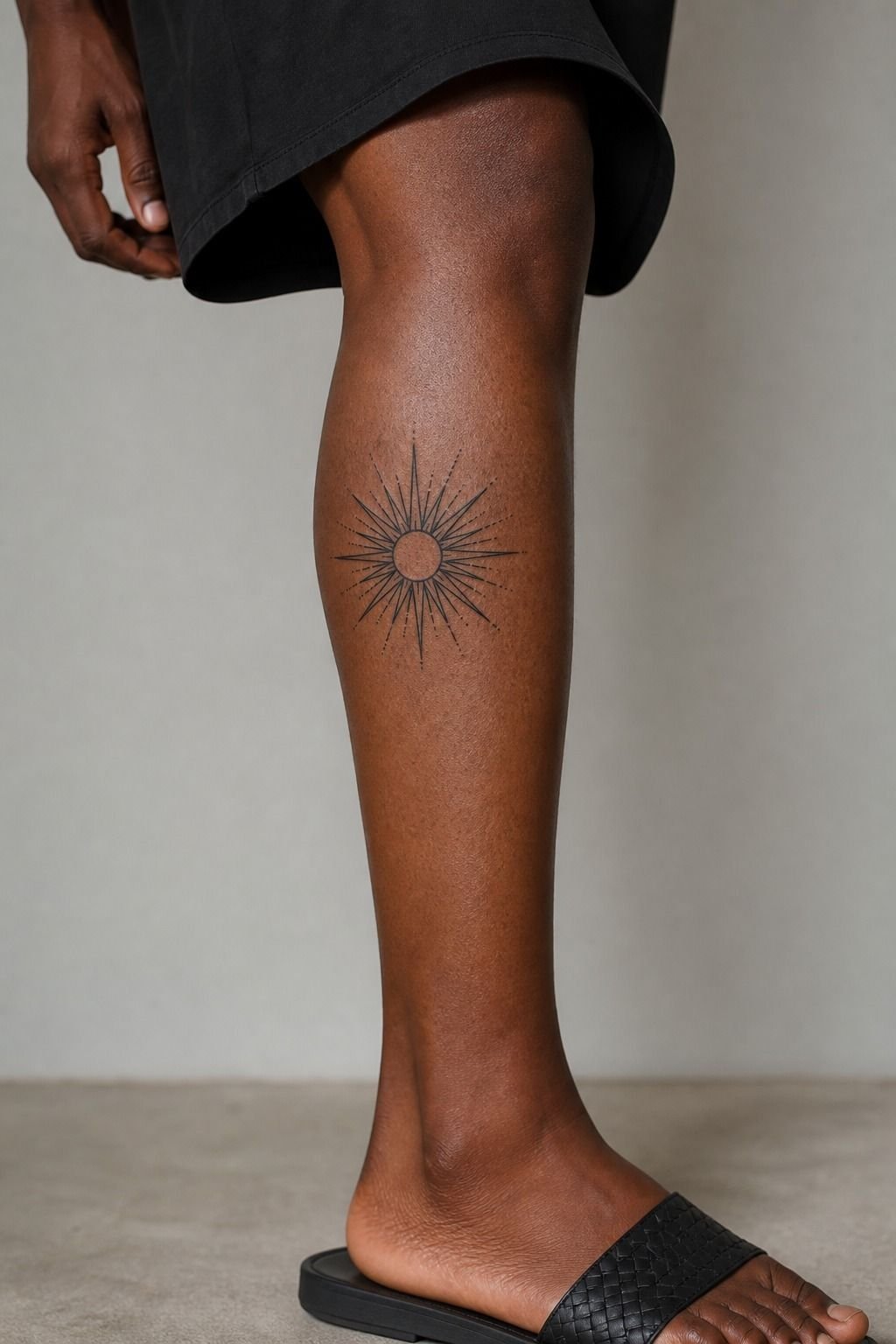 Geometric Sun on the Front Shin