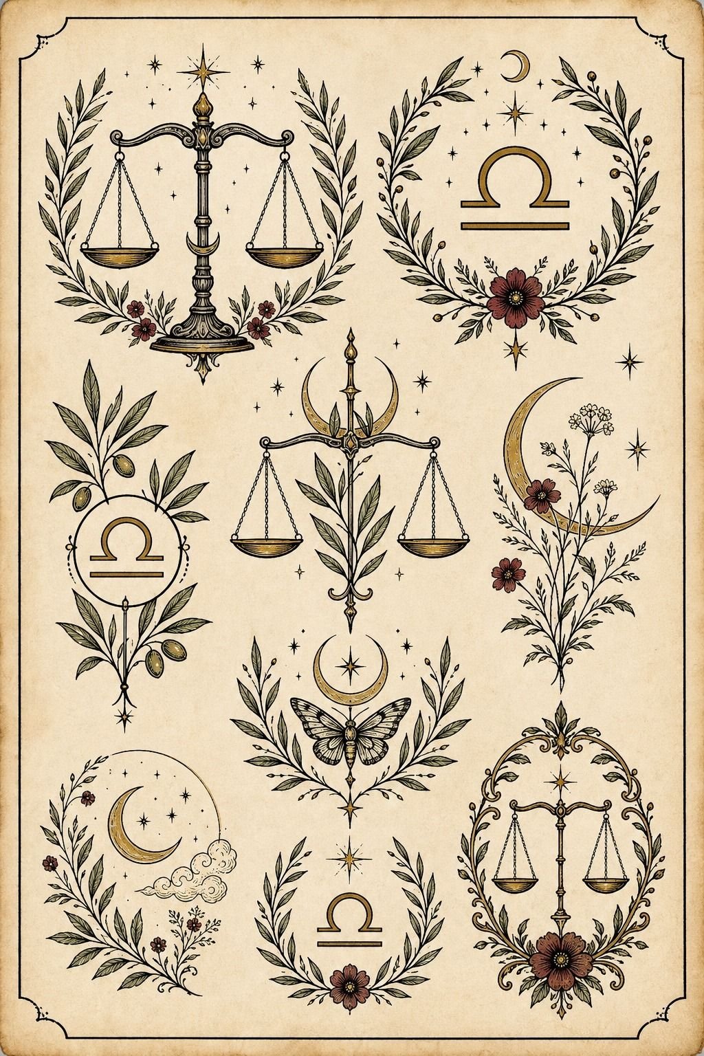 Libra Tattoo for Men with Botanical Linework