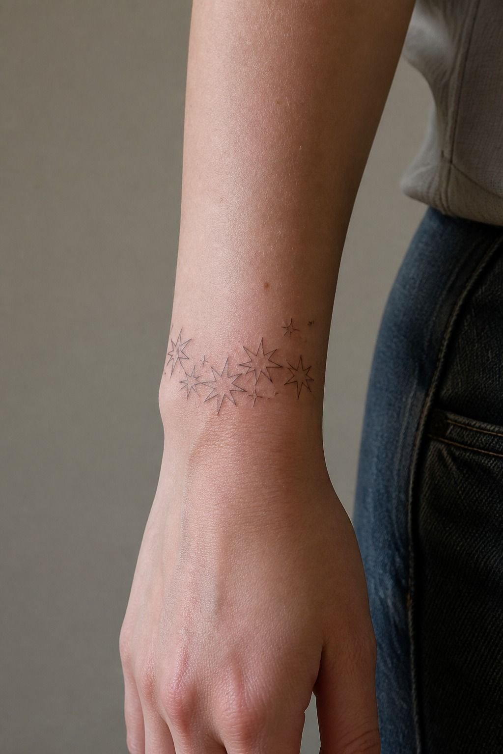 Layered Stars Front Wrist Tattoo Cluster