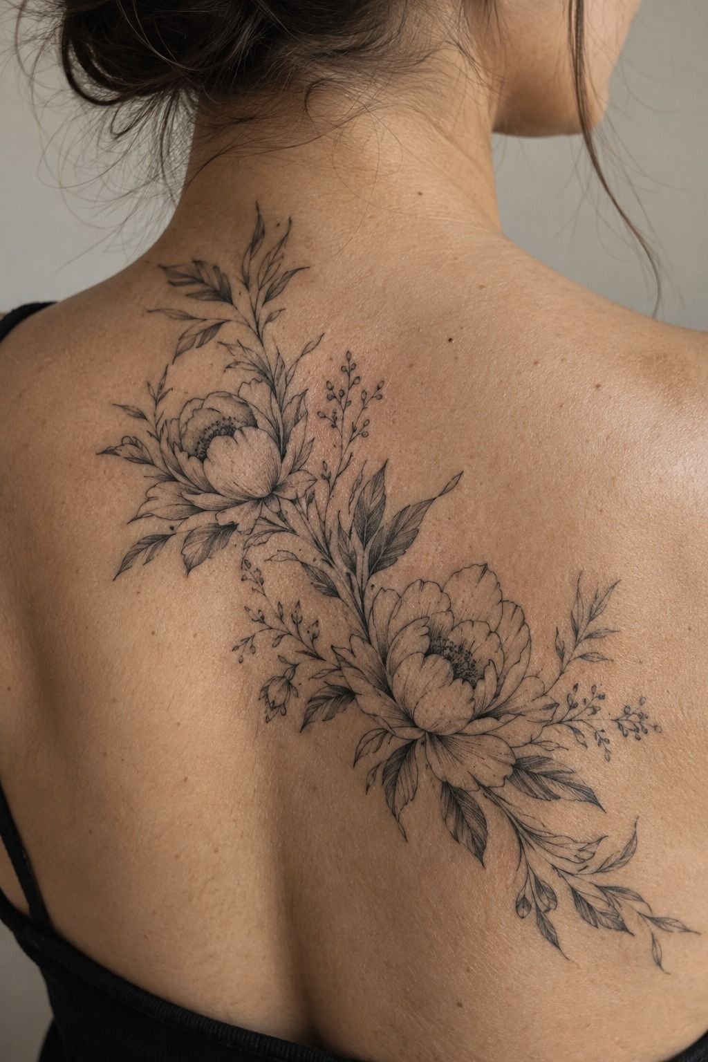 Fine Line Botanical Back Ankle Tattoo