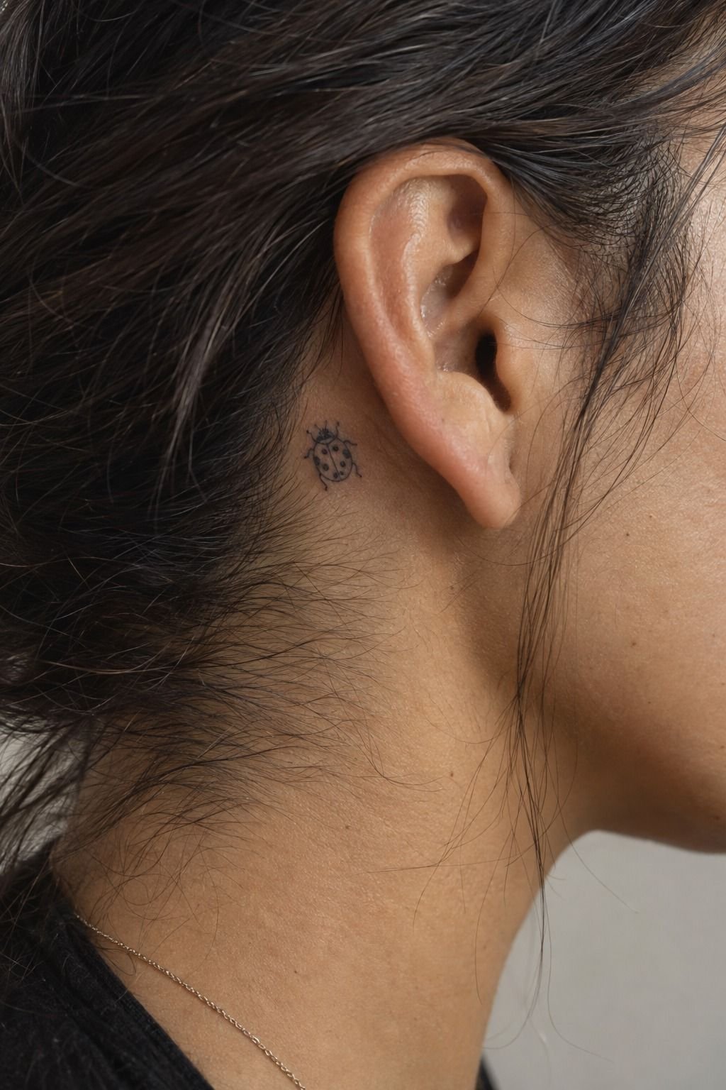 Dainty Ladybug Tattoo Stencil Behind Ear