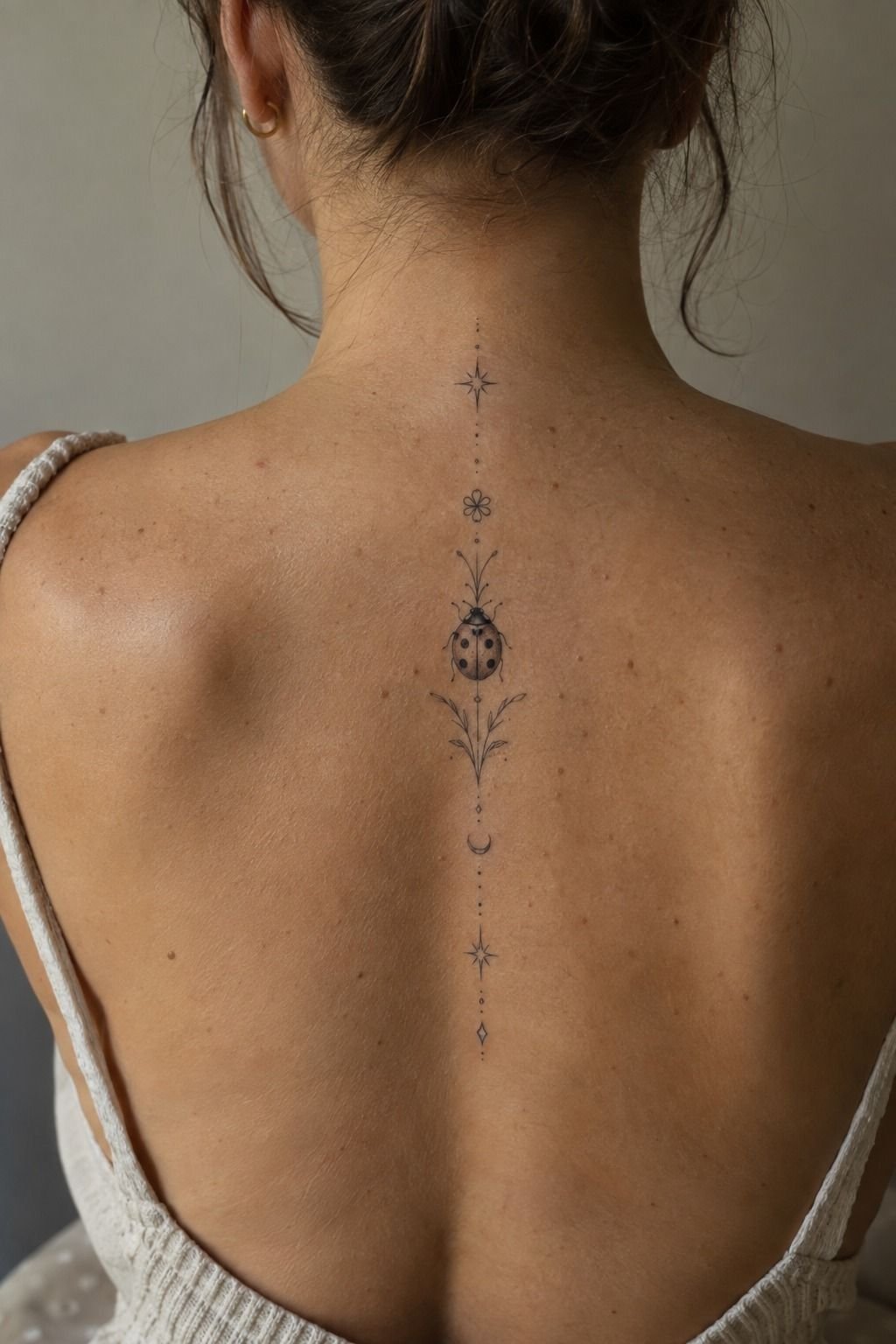 Symbolic Ladybug Tattoo Stencil With Lucky Marks