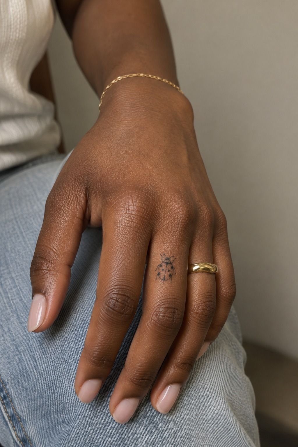 Delicate Ladybug Tattoo Stencil Finger Design