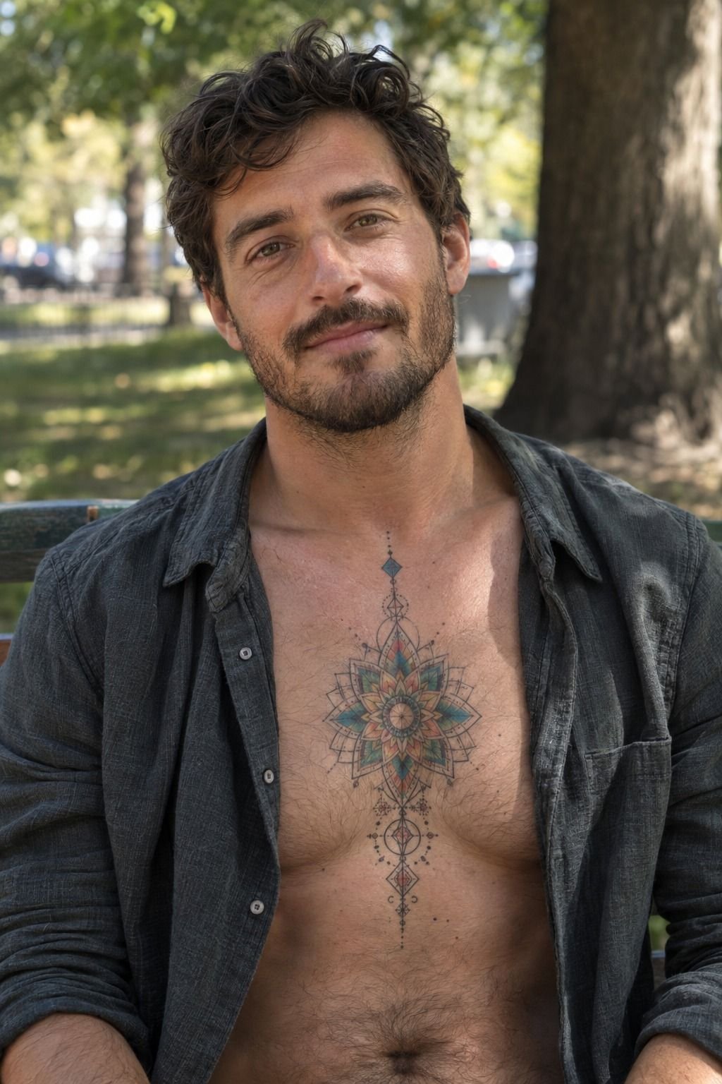 Sacred Mandala Design Sternum Tattoo