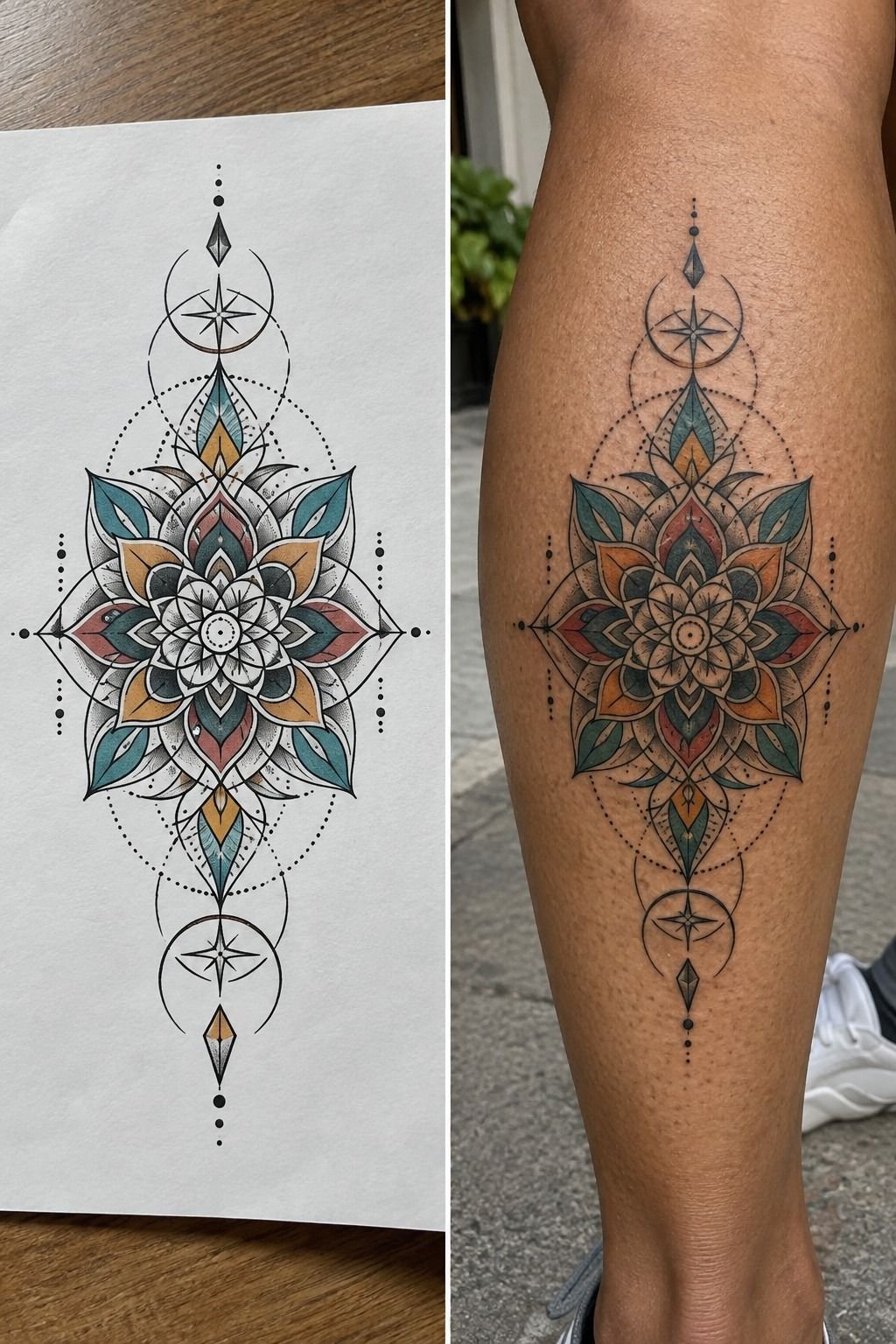 Geometric Mandala Drawing Calf Tattoo