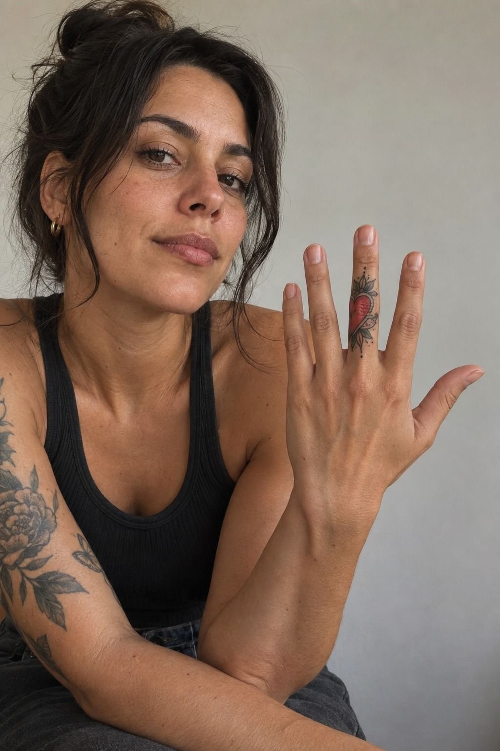 Colorful Half Heart Tattoos on Fingers