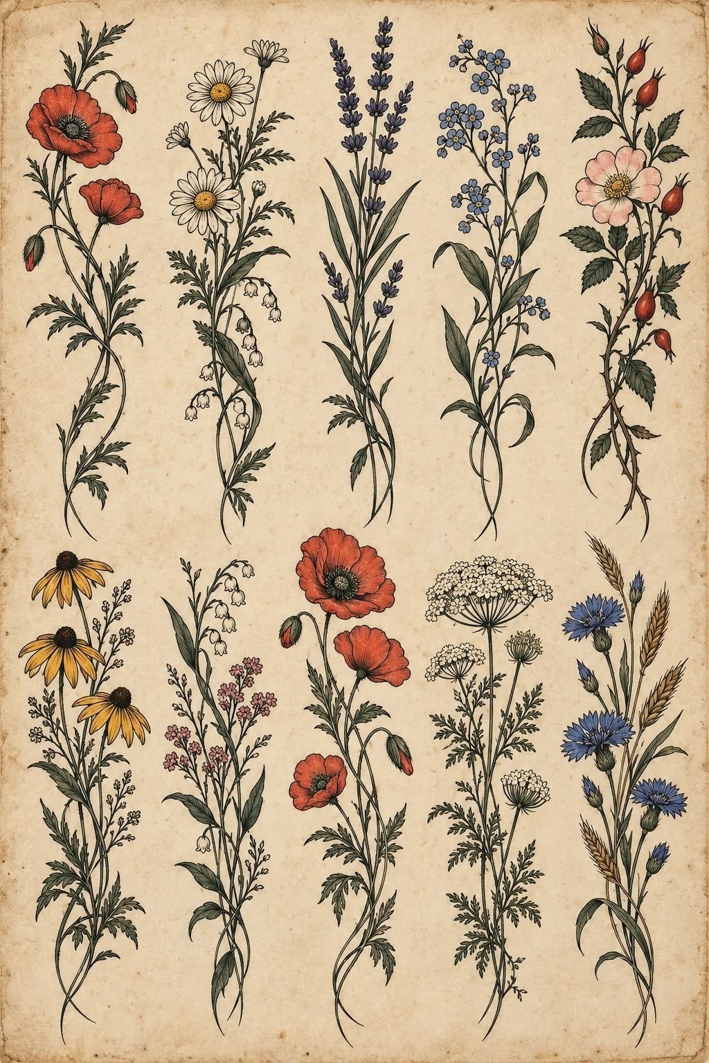 Delicate Wildflower Tattoos Along the Forearms
