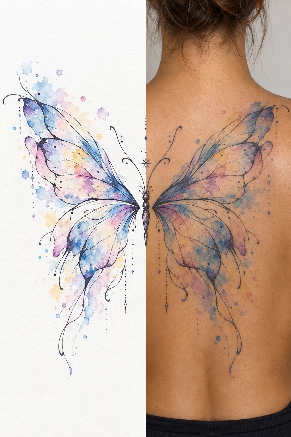 Matching Watercolor Butterflies Across Shoulder Blades