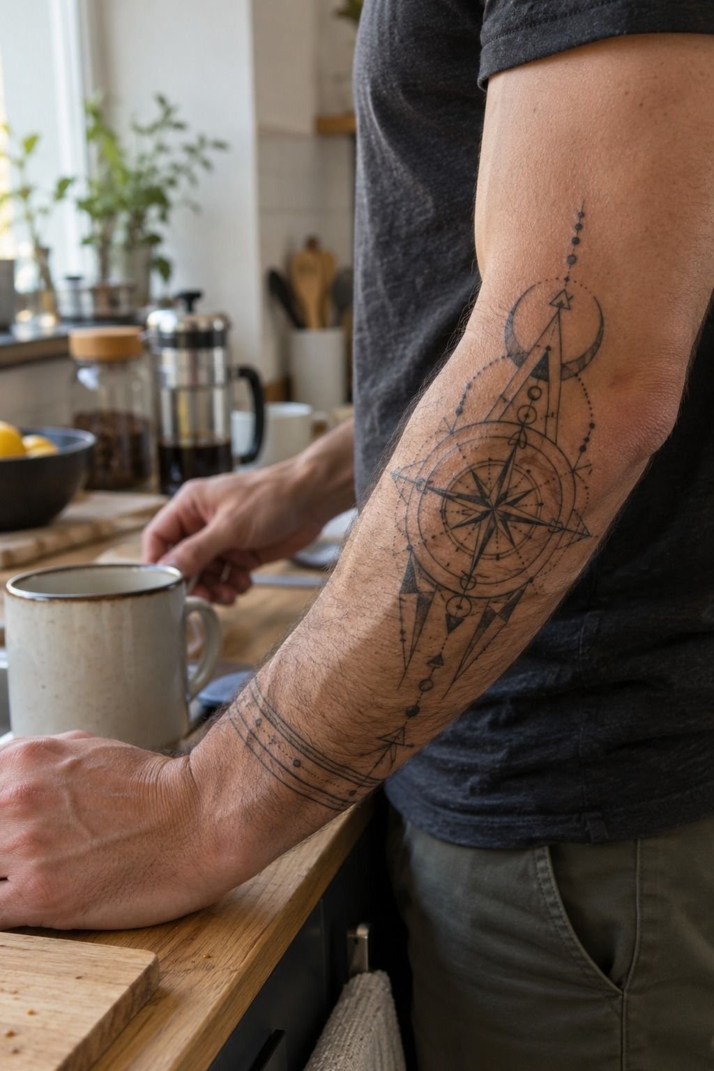 Geometric Forearm Tattoos With Measured Lines