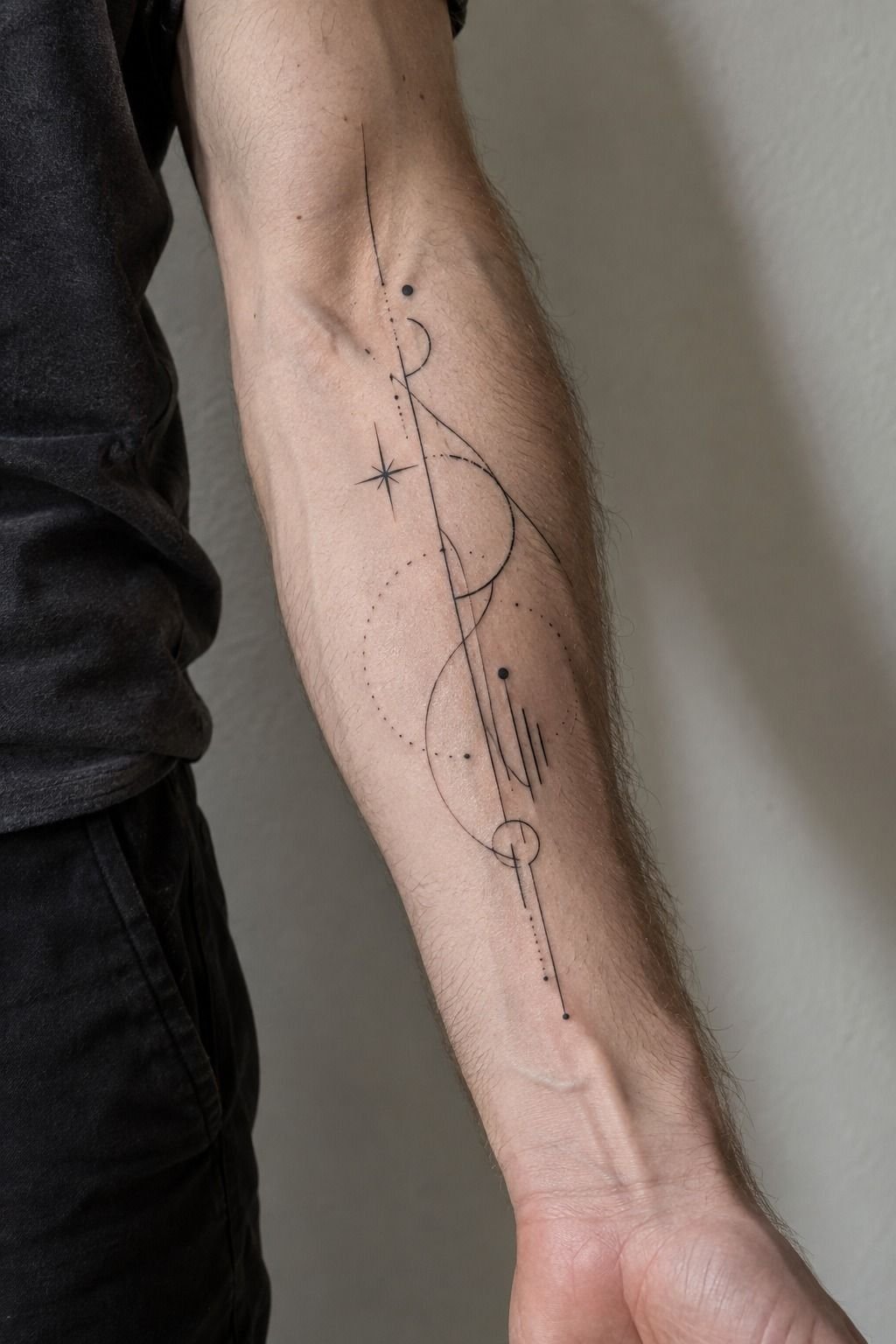 Dark Abstract Forearm Tattoos With Fine Linework