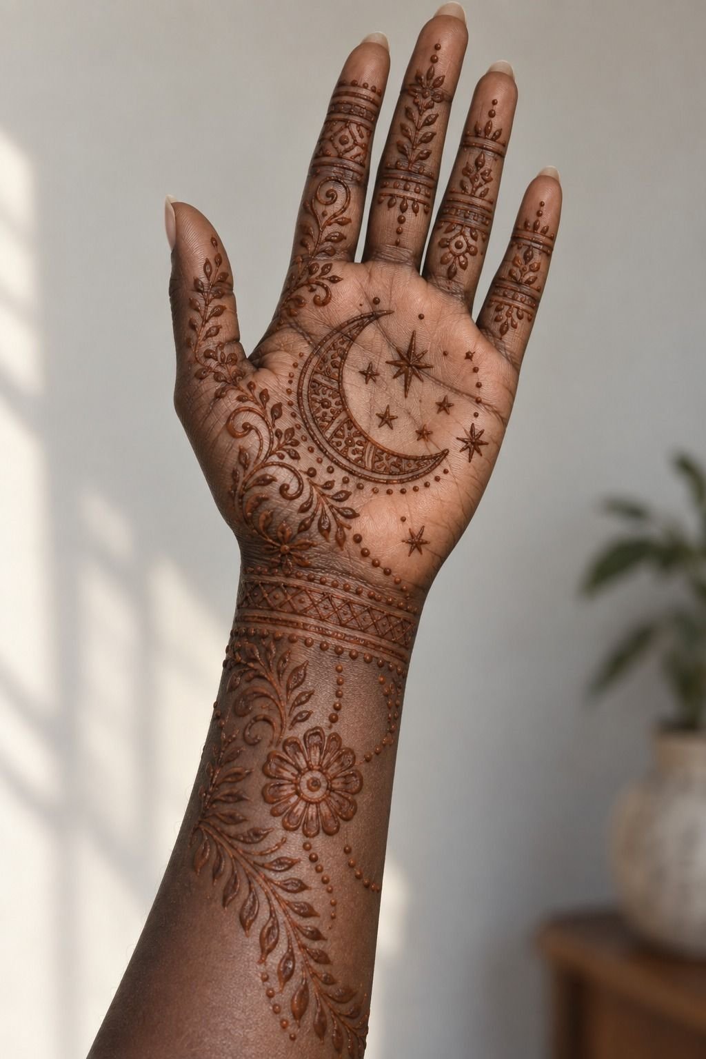 Symbolic Moon And Stars On The Palm