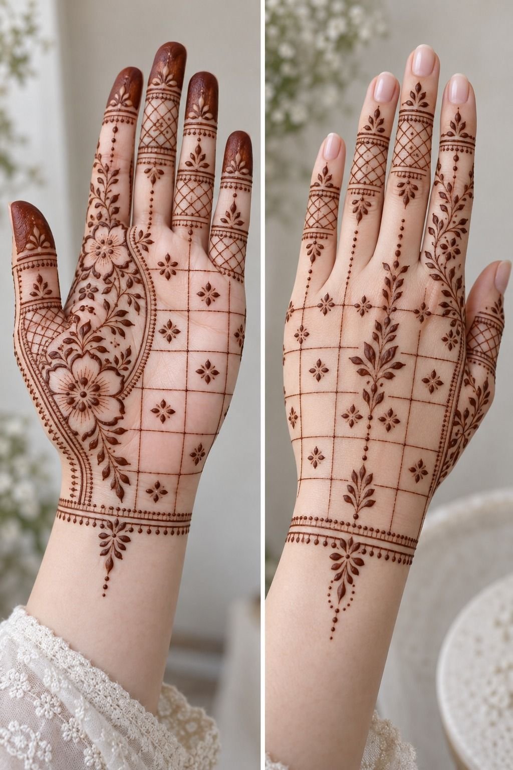 Sharp Contemporary Grid Mehndi For Front Hand