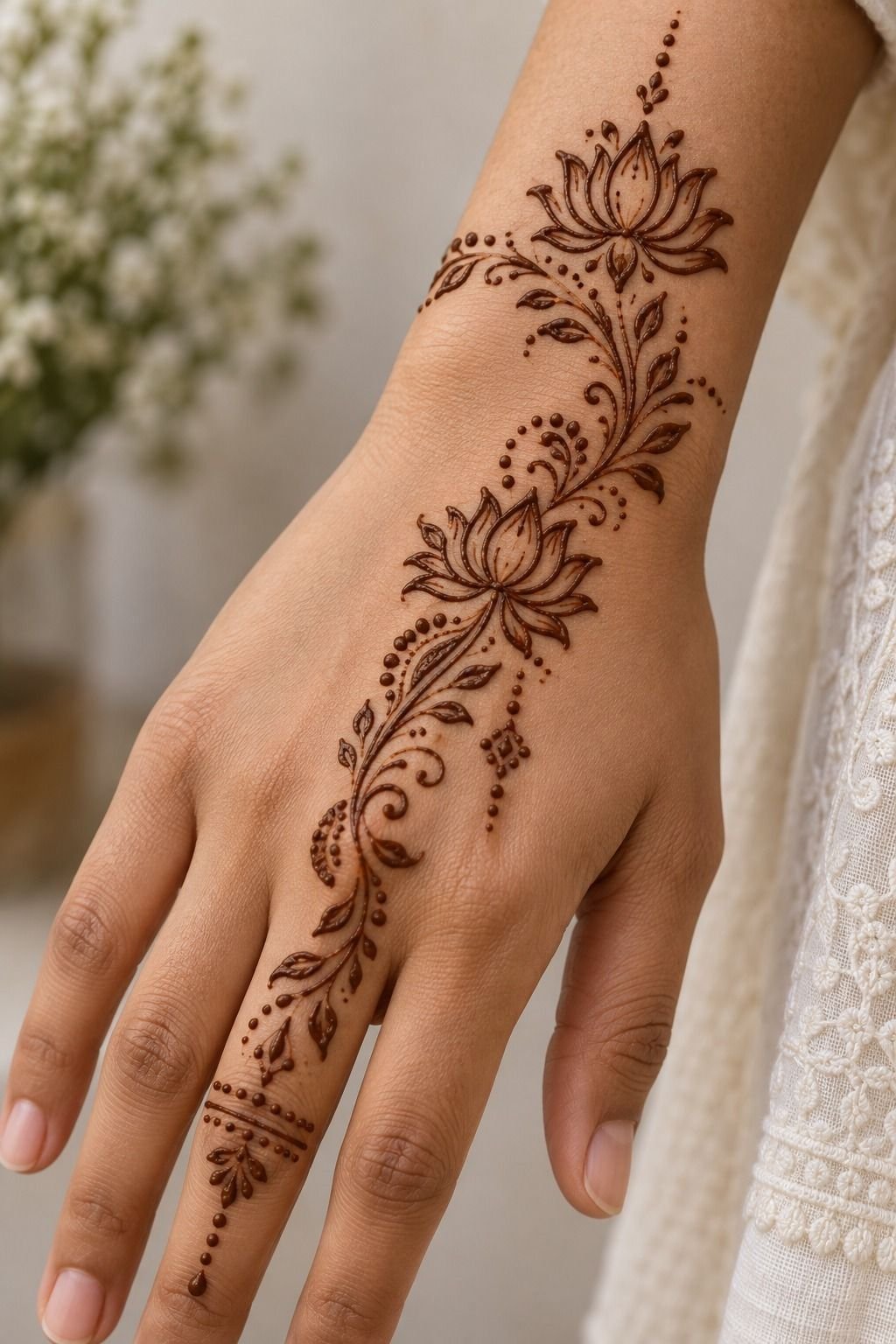 Dainty Lotus Trail Along The Wrist