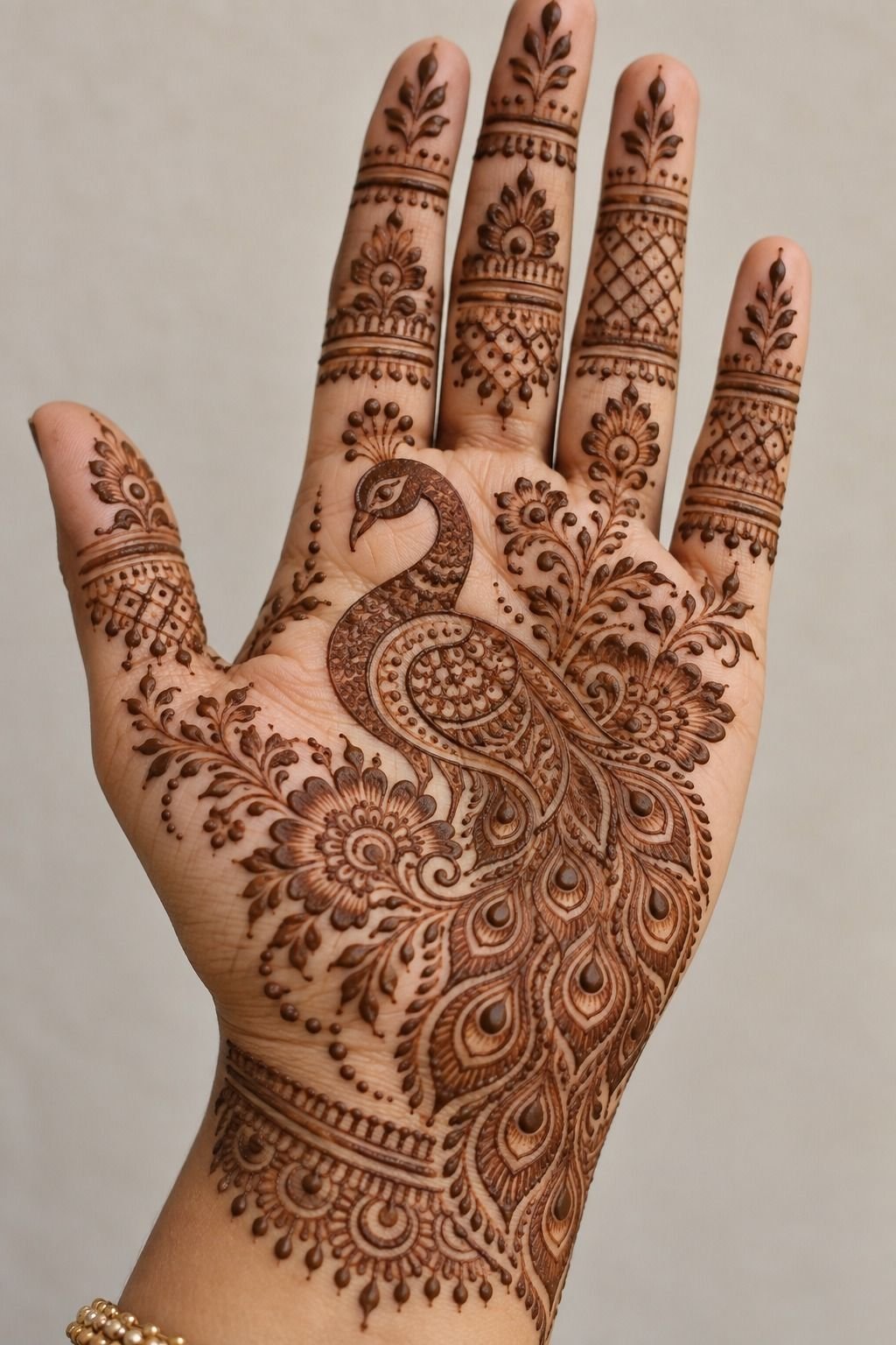 Ornate Peacock Motif Across The Front Palm