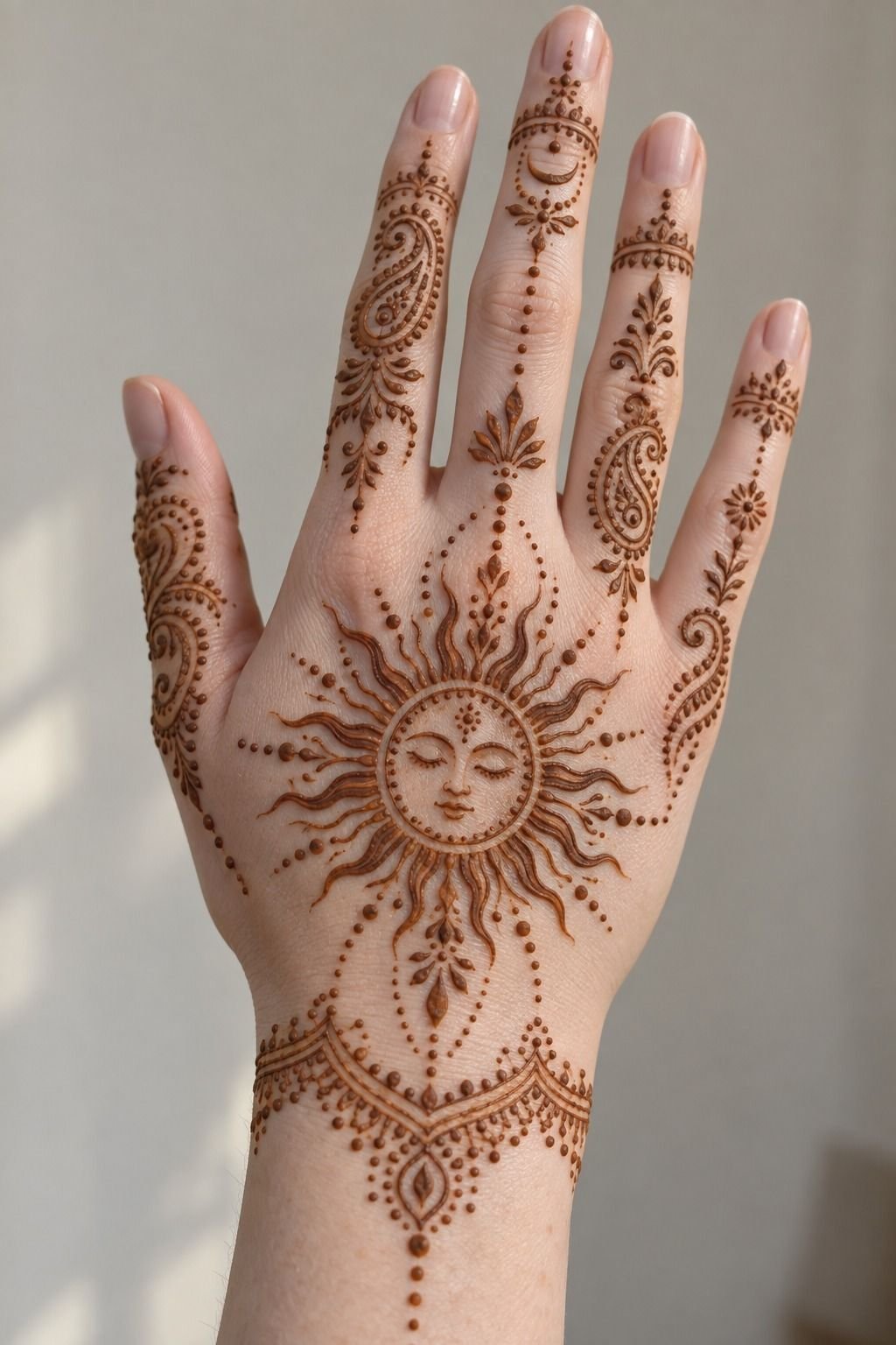 Sacred Sun Design With Flowing Fingerwork