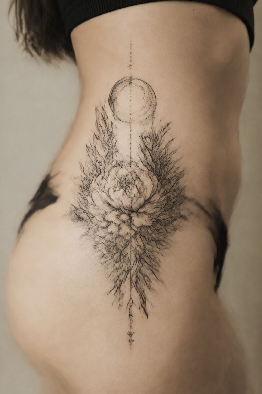 Side Of Hip Tattoo In Bold Black Ink