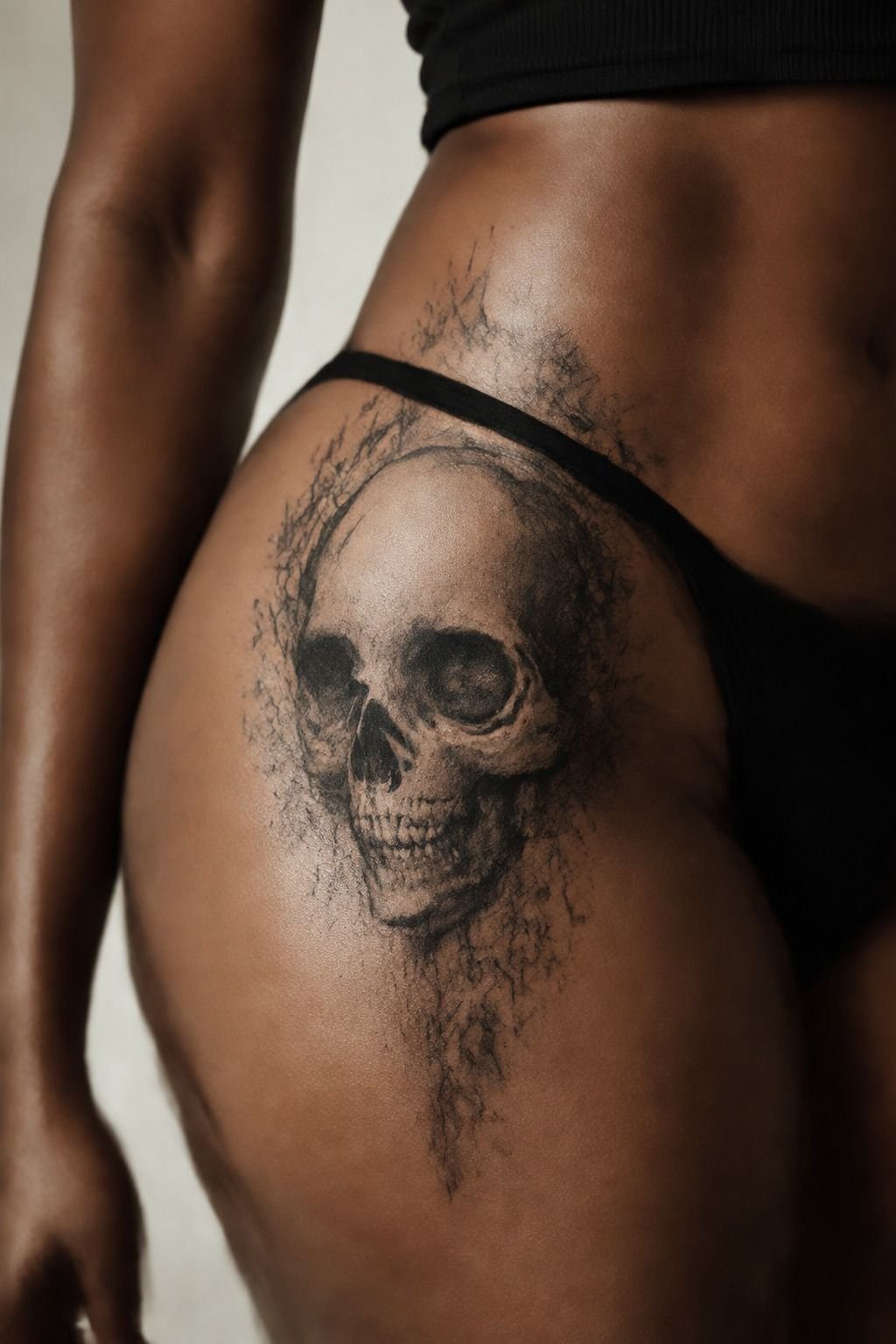 Edgy Skull Hip Tattoo With Gritty Texture
