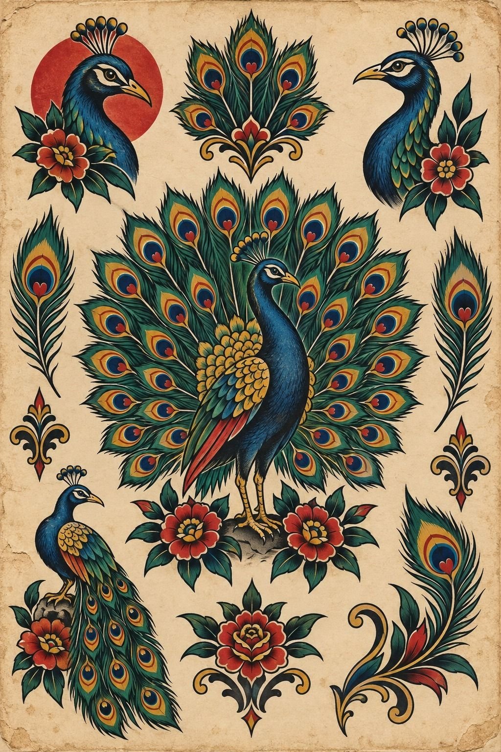 Plan A Traditional Peacock Tattoo Composition
