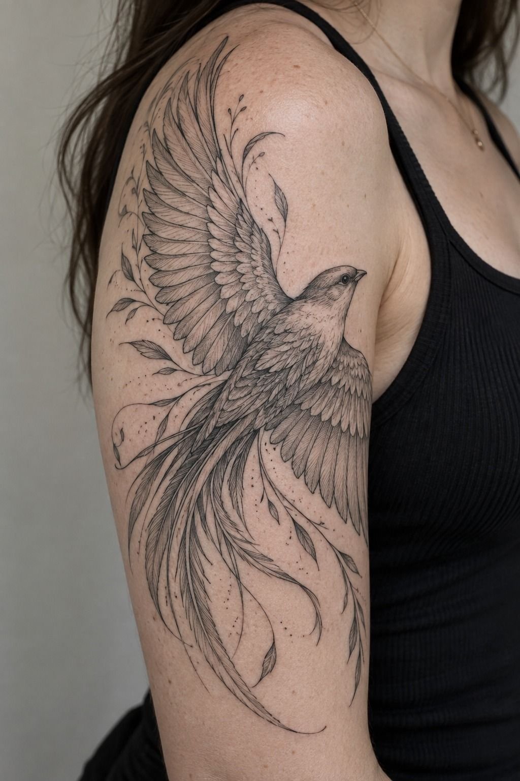 Add Bird Tattoo Design With Spreading Plumage