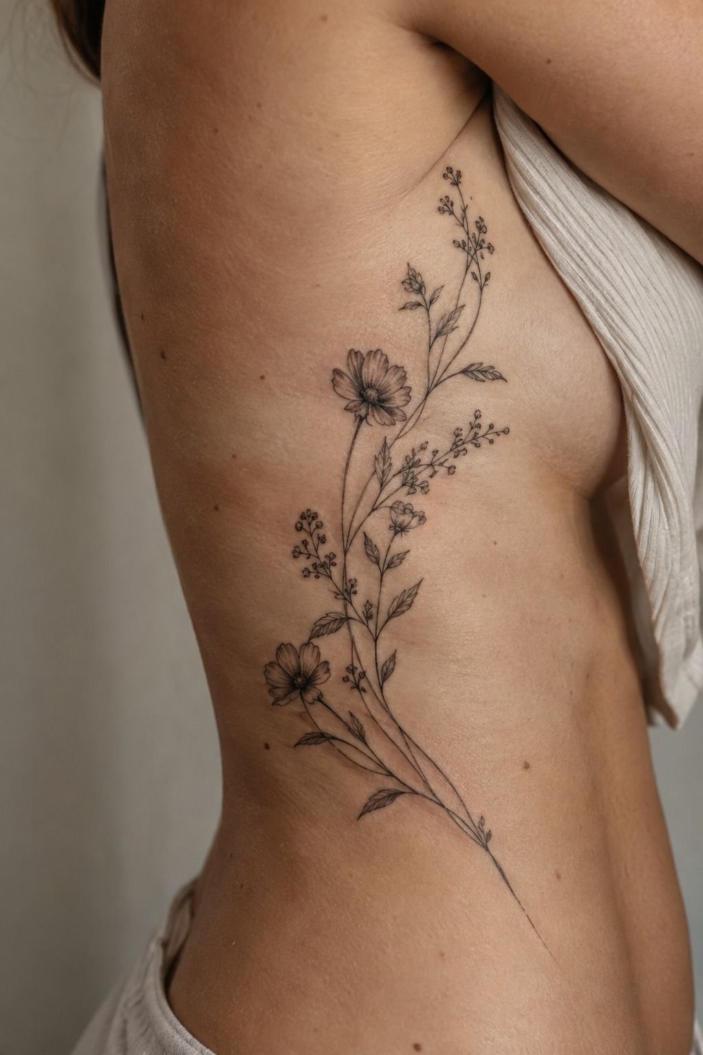 Small Botanical Rib Cage Tattoos