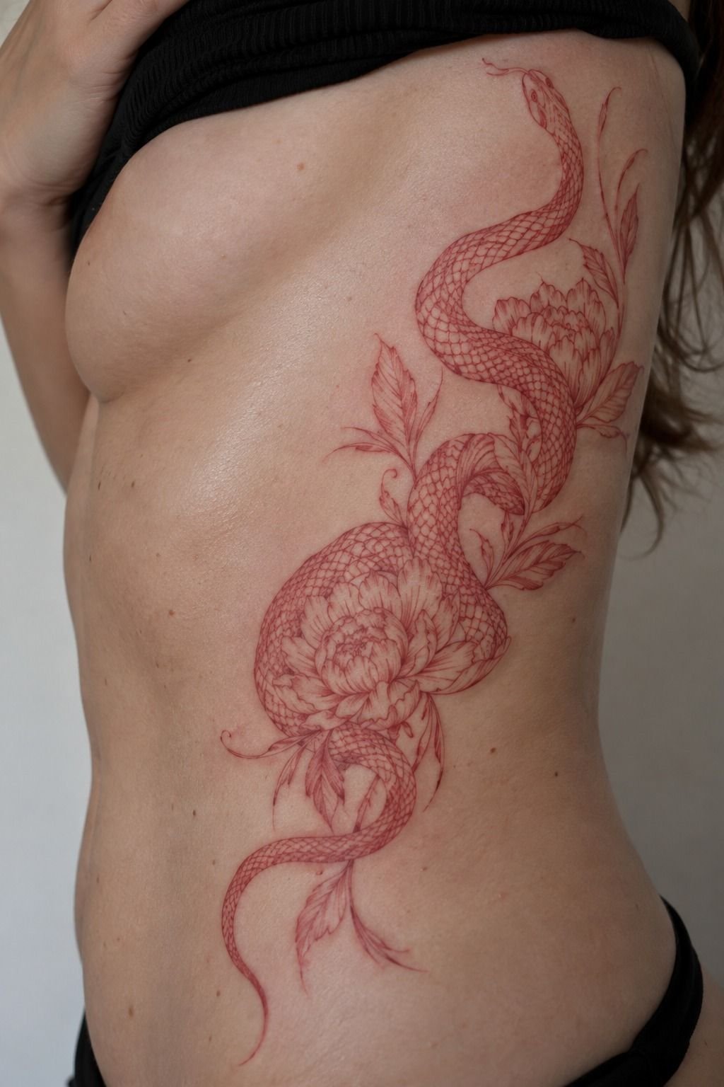 Red Ink Rib Cage Tattoos