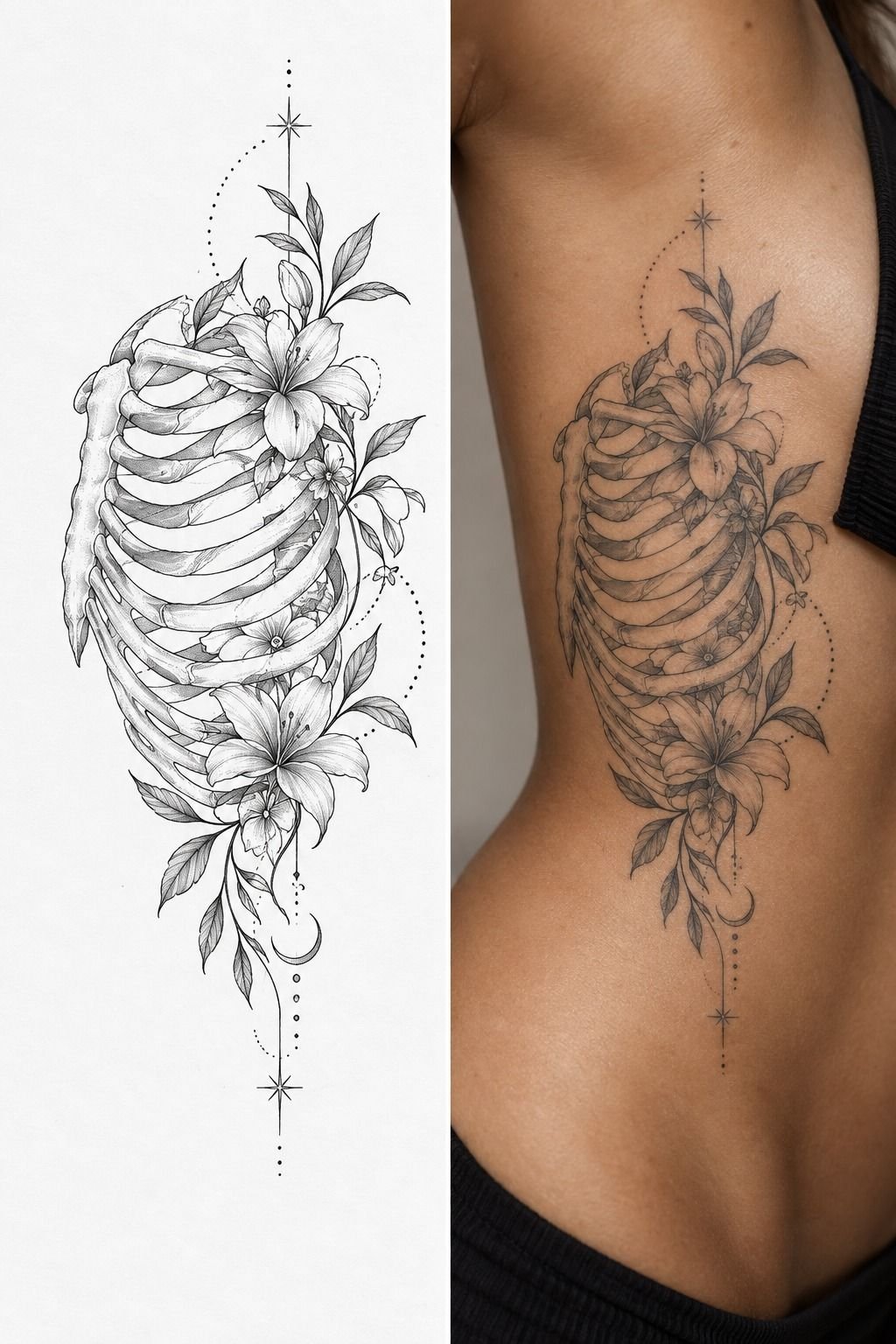 Black And Grey Rib Cage Tattoos: The Contrast Ladder