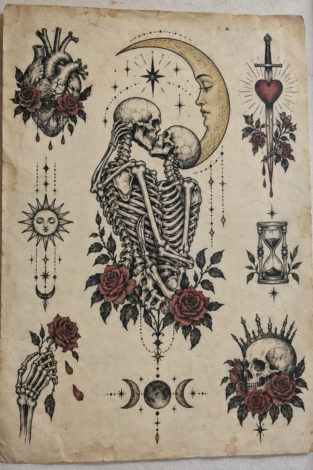 Skeleton Lovers Tattoo sous lune céleste