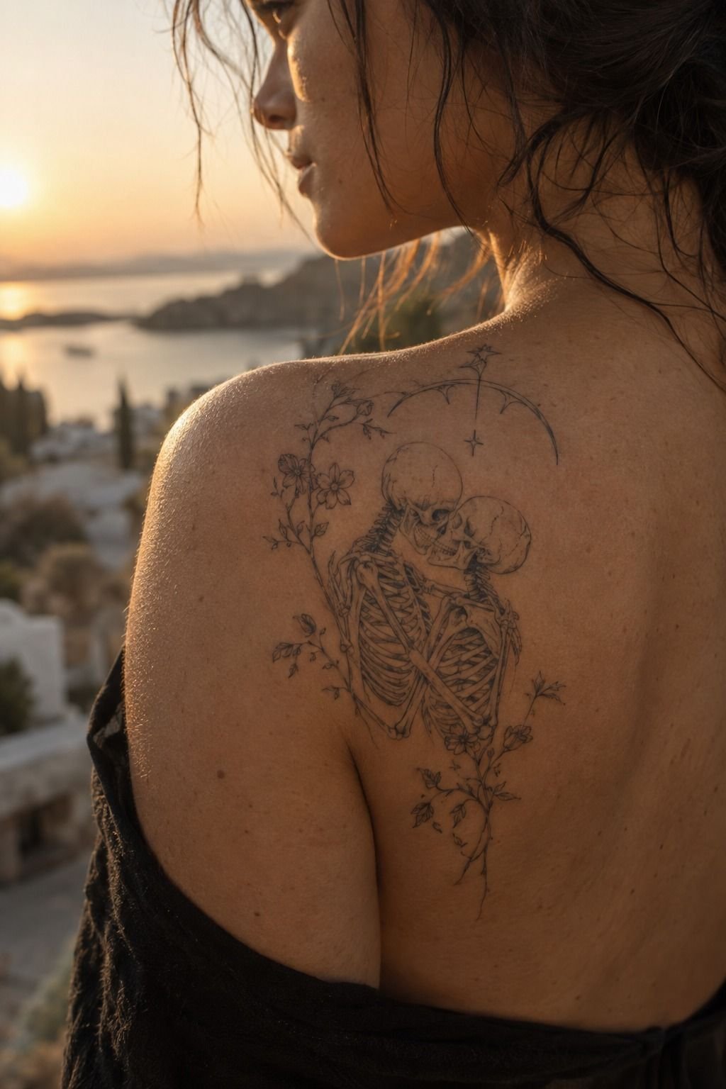 Skeleton Lovers Tattoo en composition gothique
